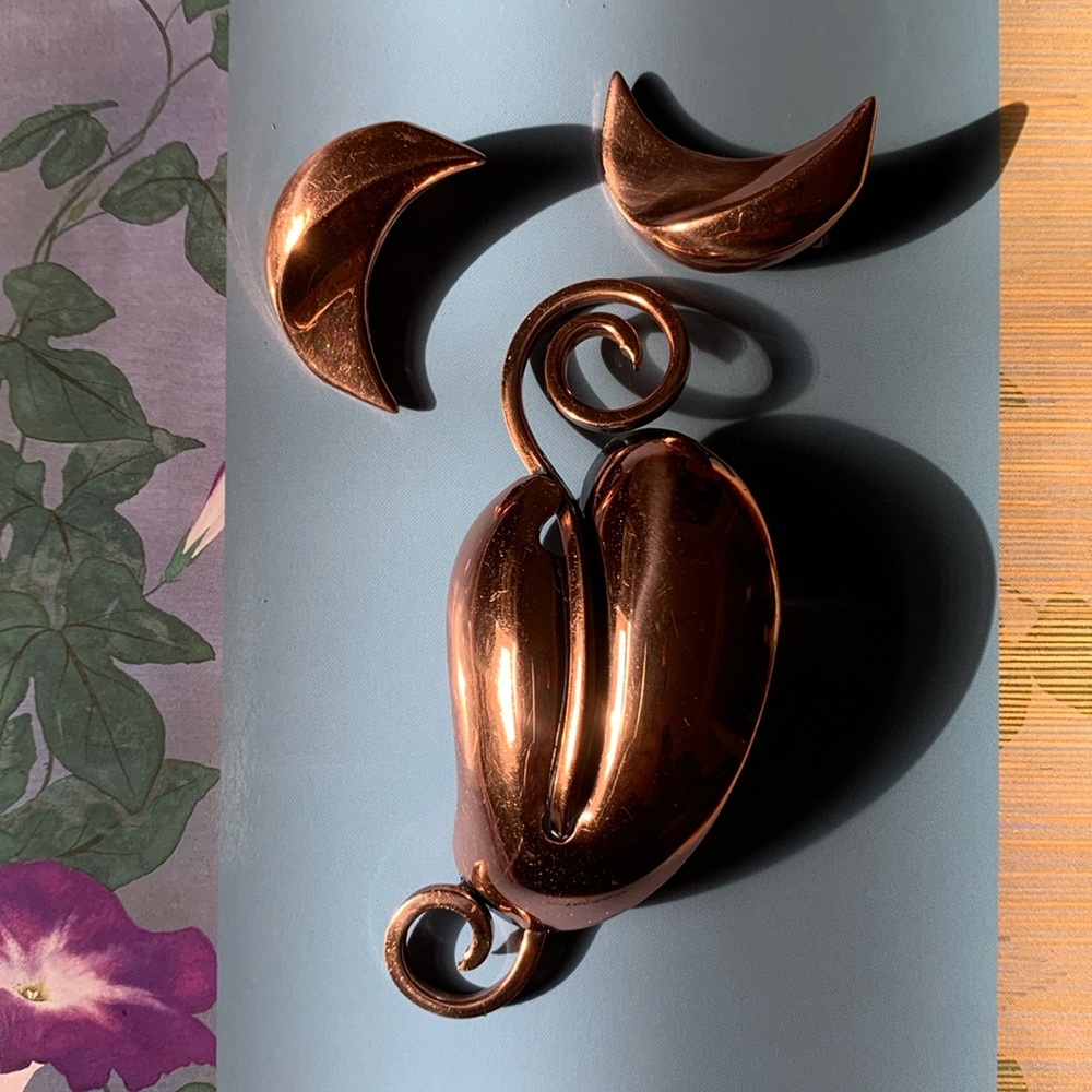 Signed Renoir Copper earring and Rame Copper Pendant set